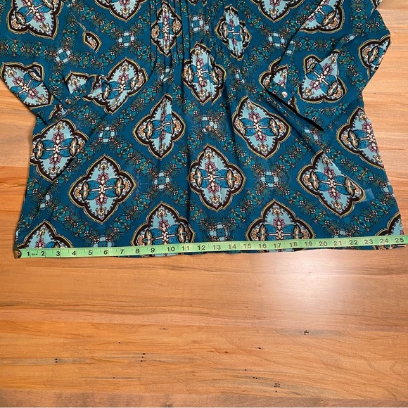 Charter Club XL-Petite Teal Paisley Blouse V-Neck Pin Tuck Pleats 3/4 sl… - Picture 6 of 14